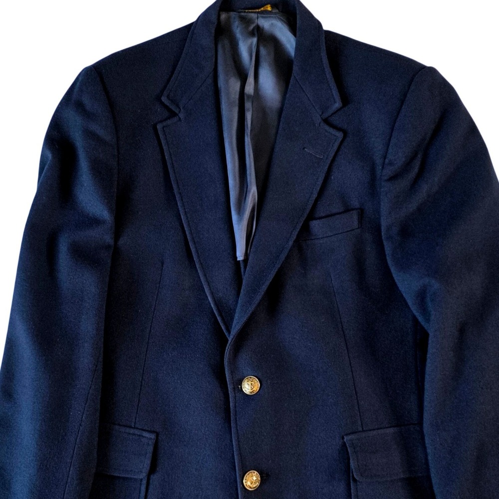 Imperial Haggar Mens Navy Blue 100% Wool Blazer Gold Anchor Buttons USA 42R Vtg